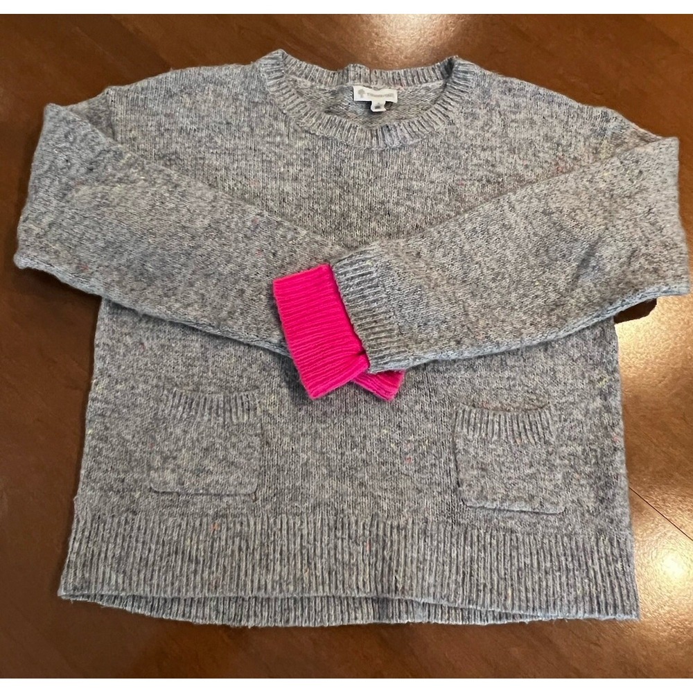 Tucker + Tate Sweater Girls‎ XL 14 16 Gray Rainbow Speckles Pink Cuffs Pockets